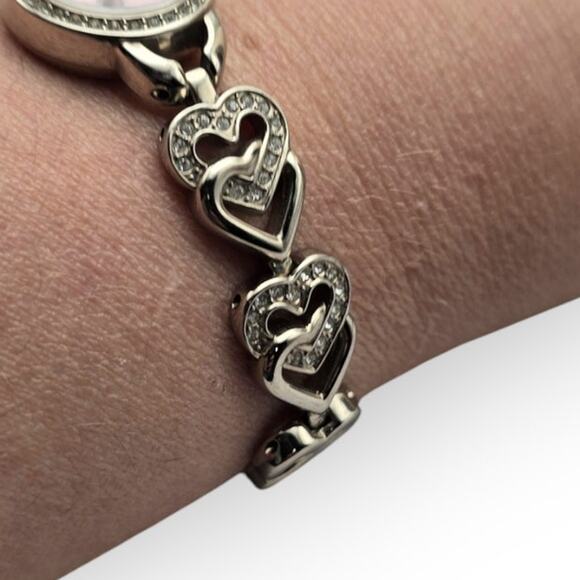Guess Silver Rhinestone Heart Link Pink Dial Bracelet Watch - Picture 4 of 8